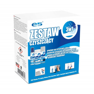 Zestaw czyszczący E5, chusteczki do LCD, sprężone powietrze, płyn ze ściereczką z mikrofibry