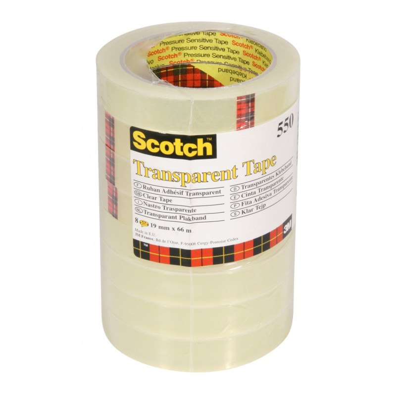 Taśma samoprzylepna SCOTCH® (550), przezroczysta, 19mm, 66m, 8 rolek