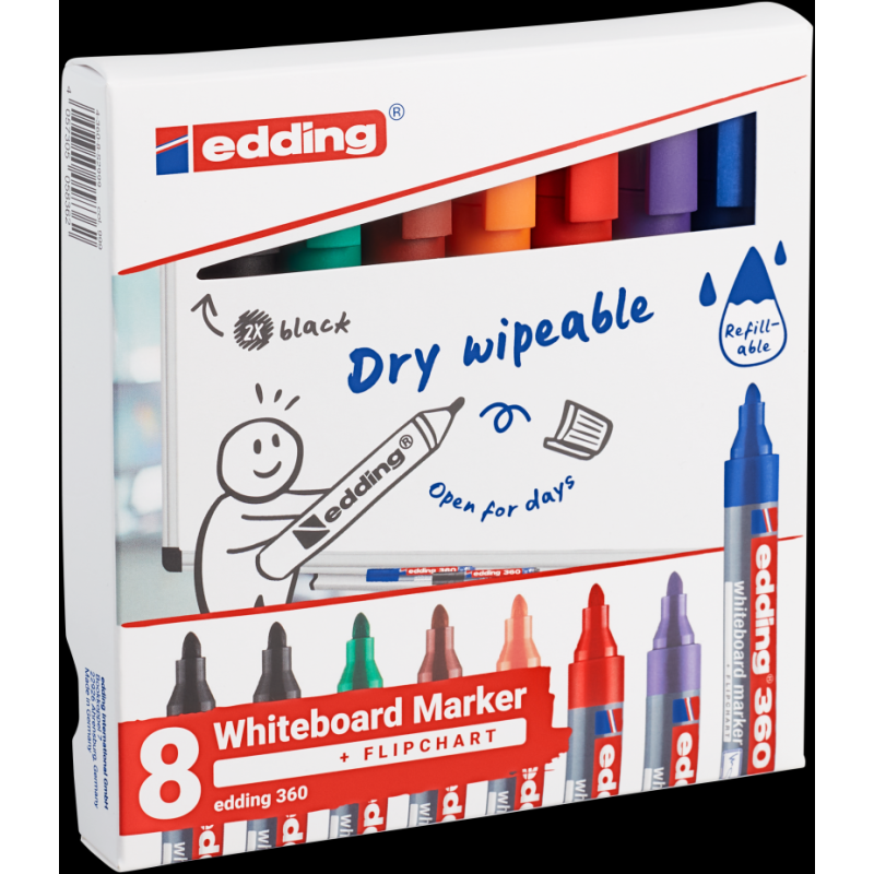 Marker do tablic e-360 EDDING, 1,5-3mm, 8 szt., mix kolorów