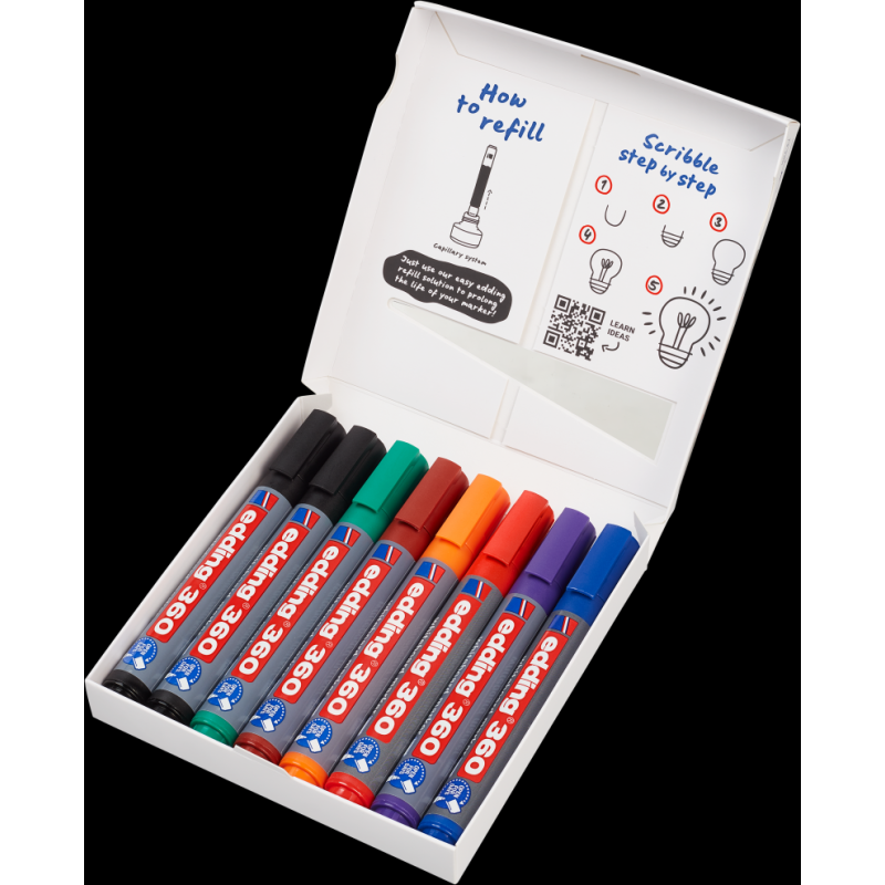 Marker do tablic e-360 EDDING, 1,5-3mm, 8 szt., mix kolorów