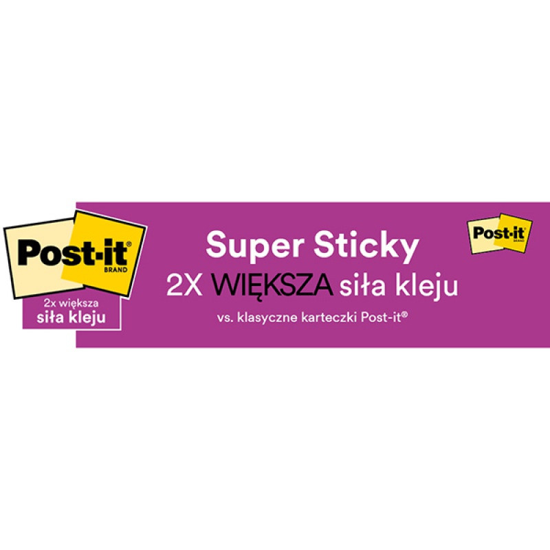 Karteczki samoprzylepne POST-IT® Super Sticky, 47,6x47,6mm, 12x90 kart., paleta Carnival