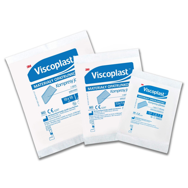 Kompresy gazowe jałowe z gazy bawełnianej, VISCOPLAST, 10x10cm, 3 szt.