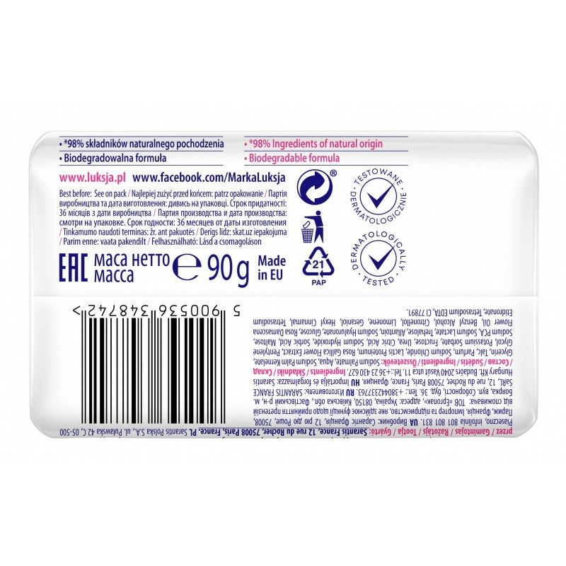 Kremowe mydło w kostce LUKSJA, róża, 90g