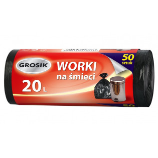 Worki na śmieci GROSIK, HDPE, 20l, 50 szt., czarne