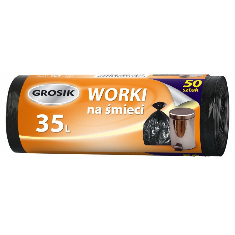 Worki na śmieci GROSIK, HDPE, 35l, 50 szt., czarne