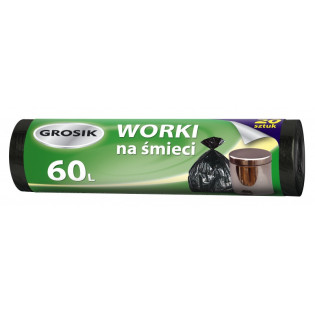 Worki na śmieci GROSIK, HDPE, 60l, 20 szt., czarne