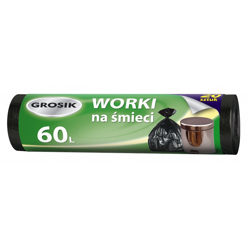 Worki na śmieci GROSIK, HDPE, 60l, 20 szt., czarne