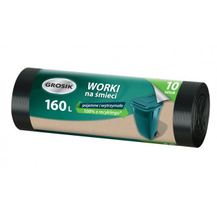 Worki na śmieci GROSIK, LDPE, 160l, 10 szt., czarne