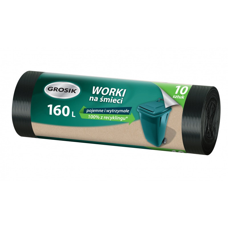 Worki na śmieci GROSIK, LDPE, 160l, 10 szt., czarne