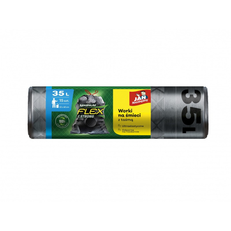 Worki na śmieci JAN NIEZBĘDNY, magnum flex, LDPE, 35l, 15 szt., czarne