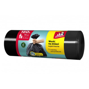 Worki na śmieci JAN NIEZBĘDNY, LDPE, 160l, 10szt., czarne