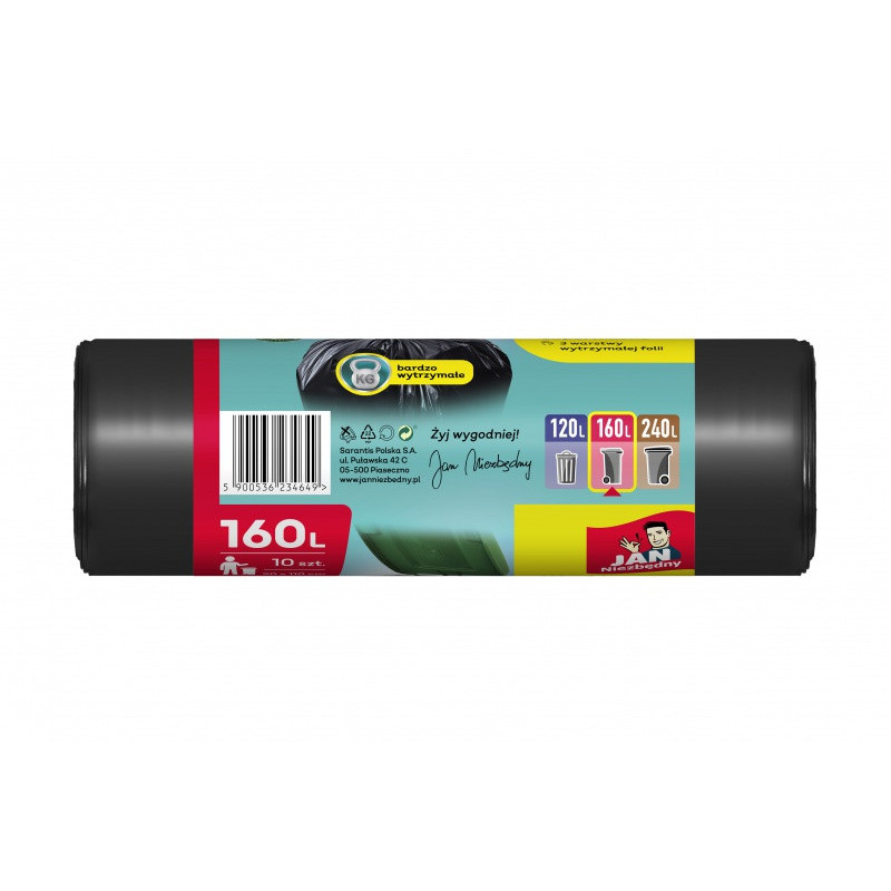 Worki na śmieci JAN NIEZBĘDNY, LDPE, 160l, 10szt., czarne