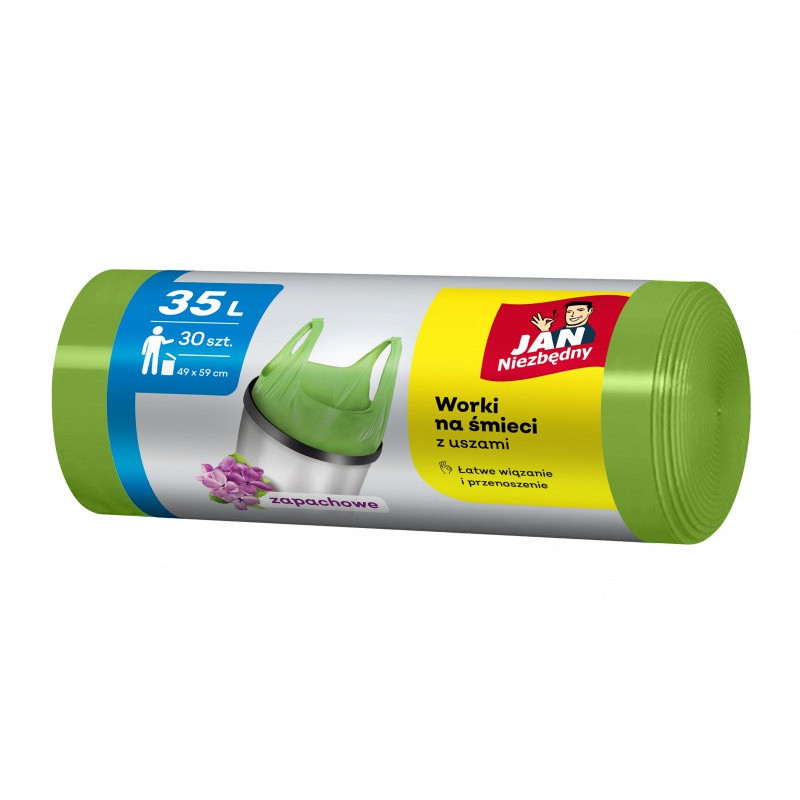 Worki na śmieci JAN NIEZBĘDNY, HDPE, t-shirt, 35l, 30szt., zielone