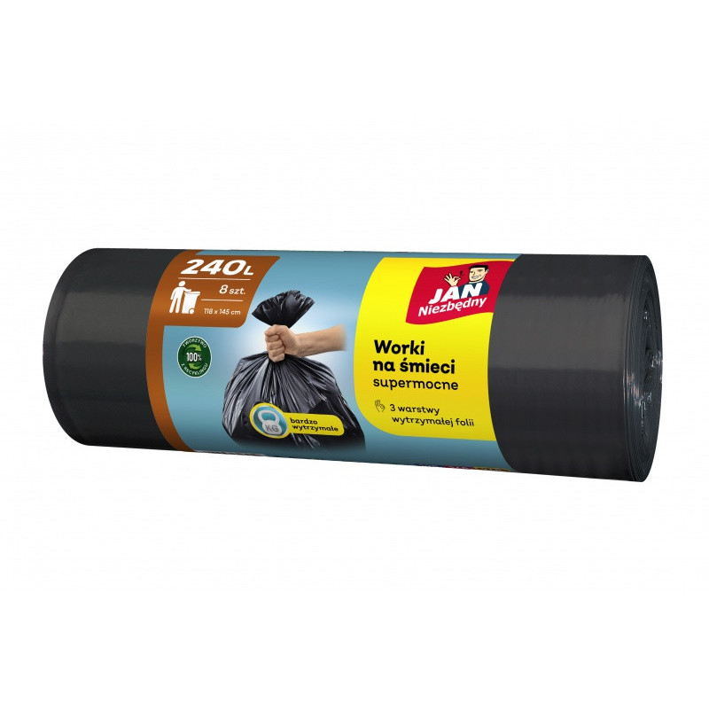 Worki na śmieci JAN NIEZBĘDNY, 240l, 8szt., czarne