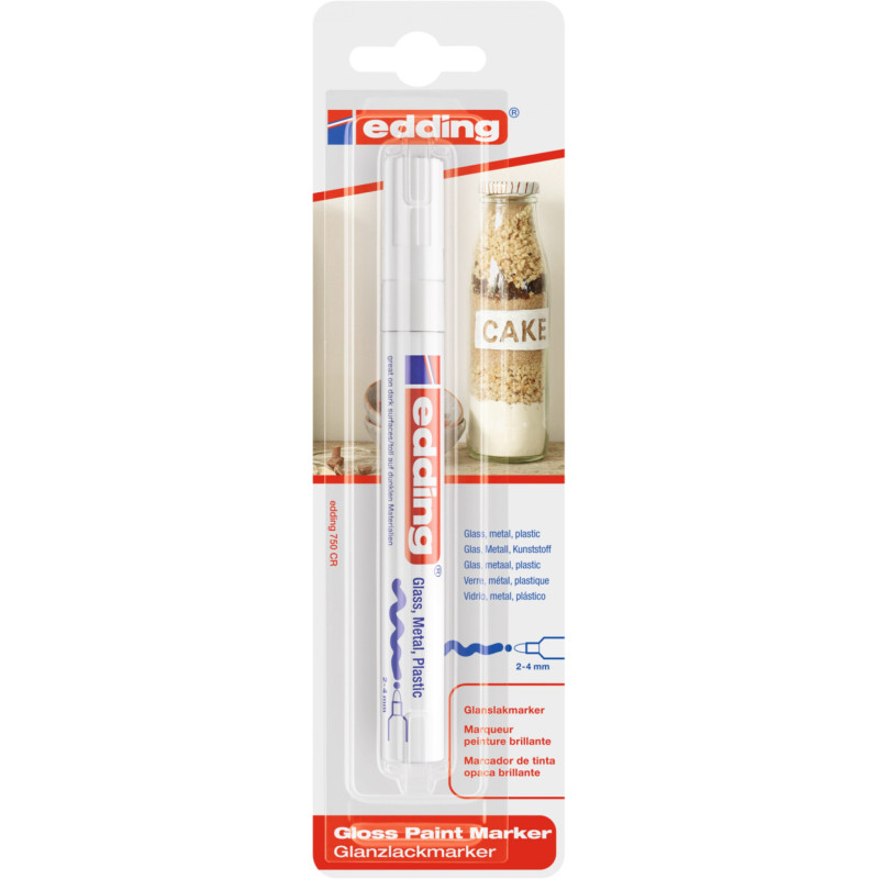 Marker olejowy połyskujący e-750 EDDING, 2-4mm, blister, biały
