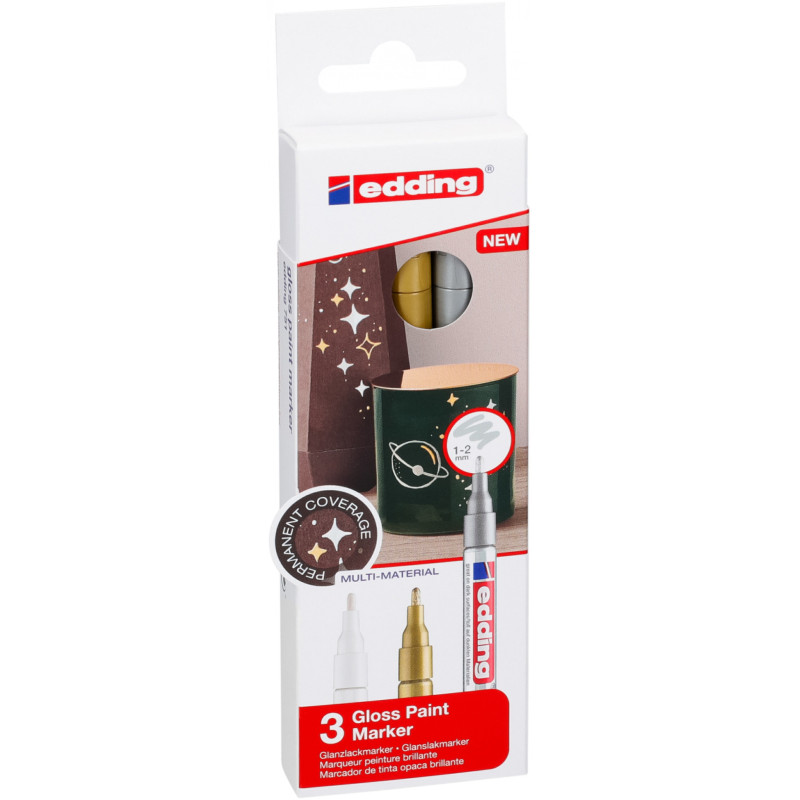 Marker olejowy błyszczący e-751 EDDING, 1-2mm, 3 szt., mix kolorów metalicznych
