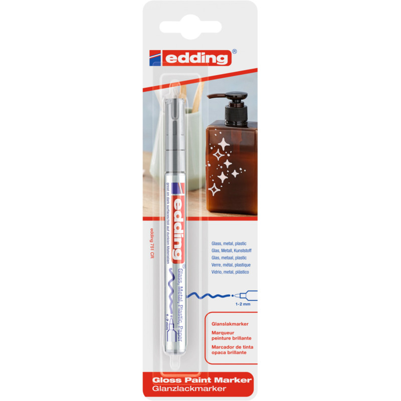 Marker olejowy połyskujący e-751 EDDING, 1-2mm, blister, srebrny