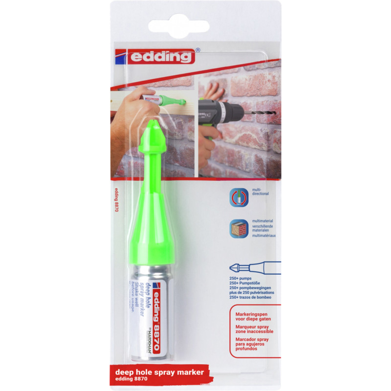 Marker w spreju e-8870 EDDING, do głębokich otworów, blister, zielony neon