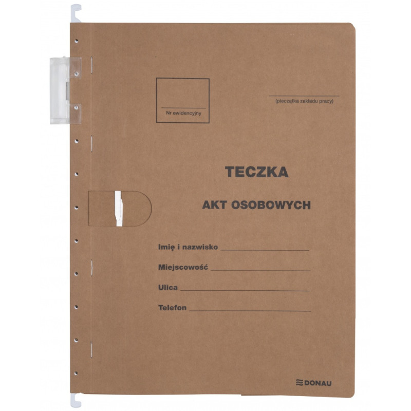 Teczka zawieszkowa DONAU na akta osobowe, wersja od 2023r., karton, A4, 230gsm, brązowa