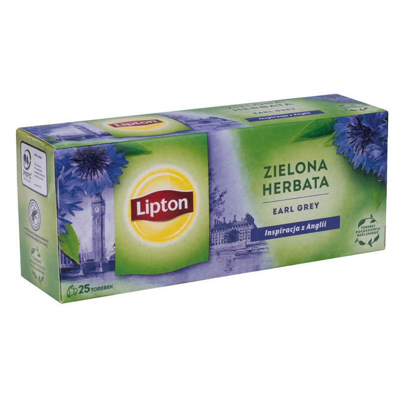 Herbata LIPTON zielona, Earl Grey, 25 torebek