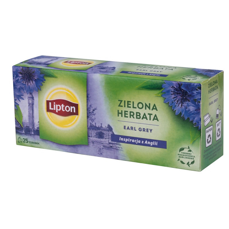 Herbata LIPTON zielona, Earl Grey, 25 torebek