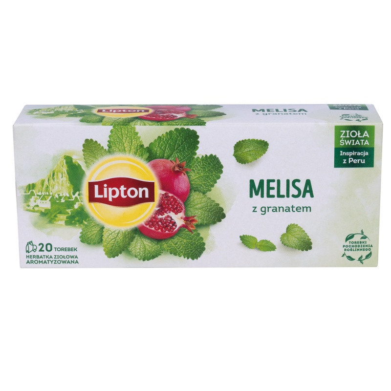 Herbata LIPTON ziołowa, melisa z granatem, 20 torebek