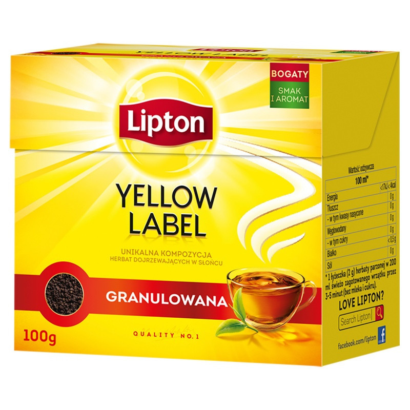 Herbata LIPTON czarna, Yellow Label, granulowana, 100g