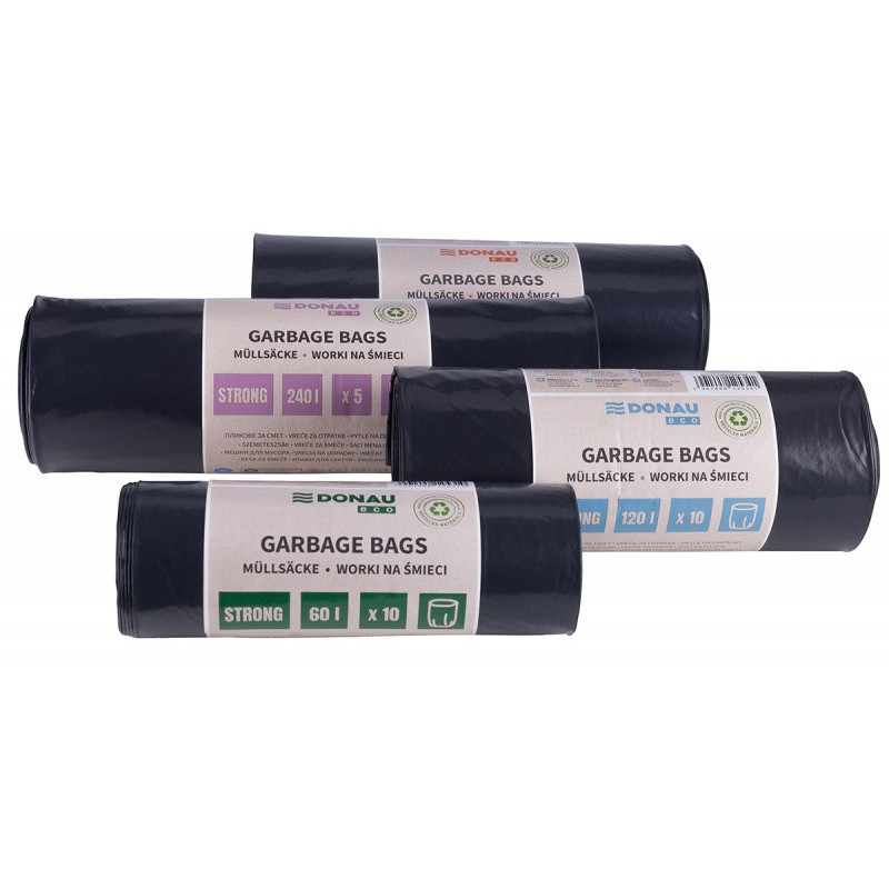 Worki na śmieci DONAU ECO, mocne (LDPE), 240l, 5 szt., czarne