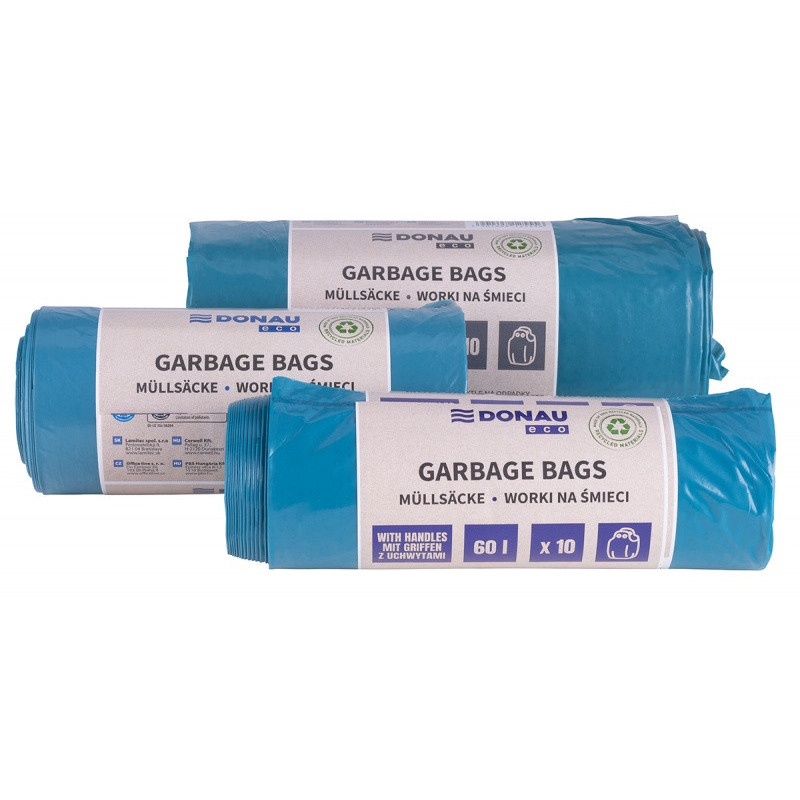 Worki na śmieci DONAU ECO, z uchwytami Knoties, 35l, 20 szt., niebieskie