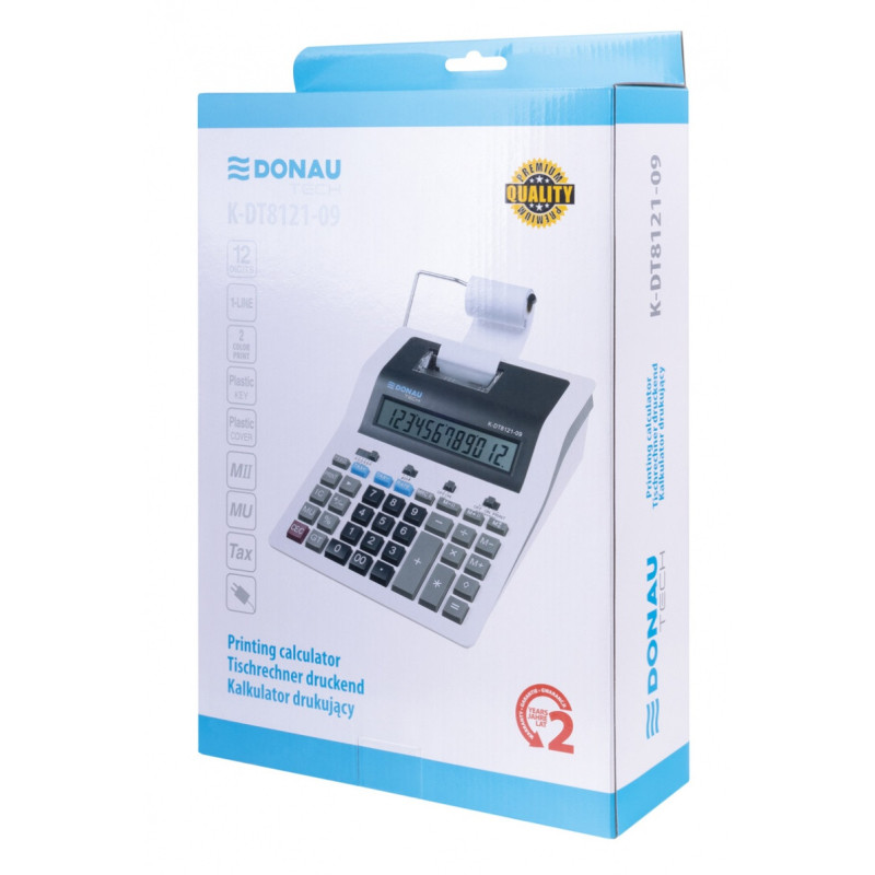 Kalkulator drukujący DONAU TECH, CI-CX123N, 12-cyfr. wyświetlacz, wym. 267x202x77 mm, biały