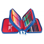 Piórnik szkolny GIMBOO, z wyposażeniem, 3 komory, graffiti, niebieski