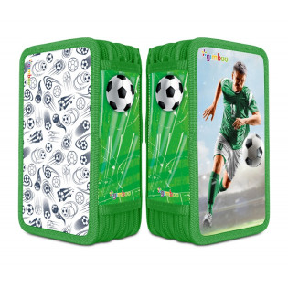 Piórnik szkolny GIMBOO, z wyposażeniem, 3 komory, piłka nożna, zielony