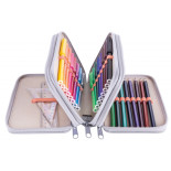 Piórnik szkolny GIMBOO, z wyposażeniem, 3 komory, szczenięta, beżowy