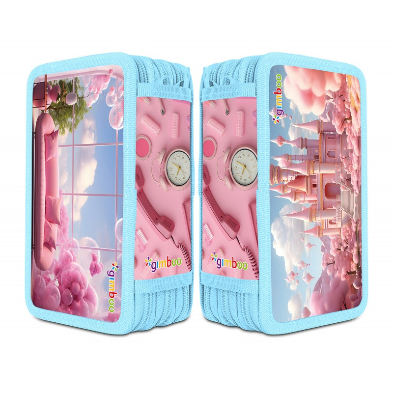 Piórnik szkolny GIMBOO, z wyposażeniem, 3 komory, sweet, różowy