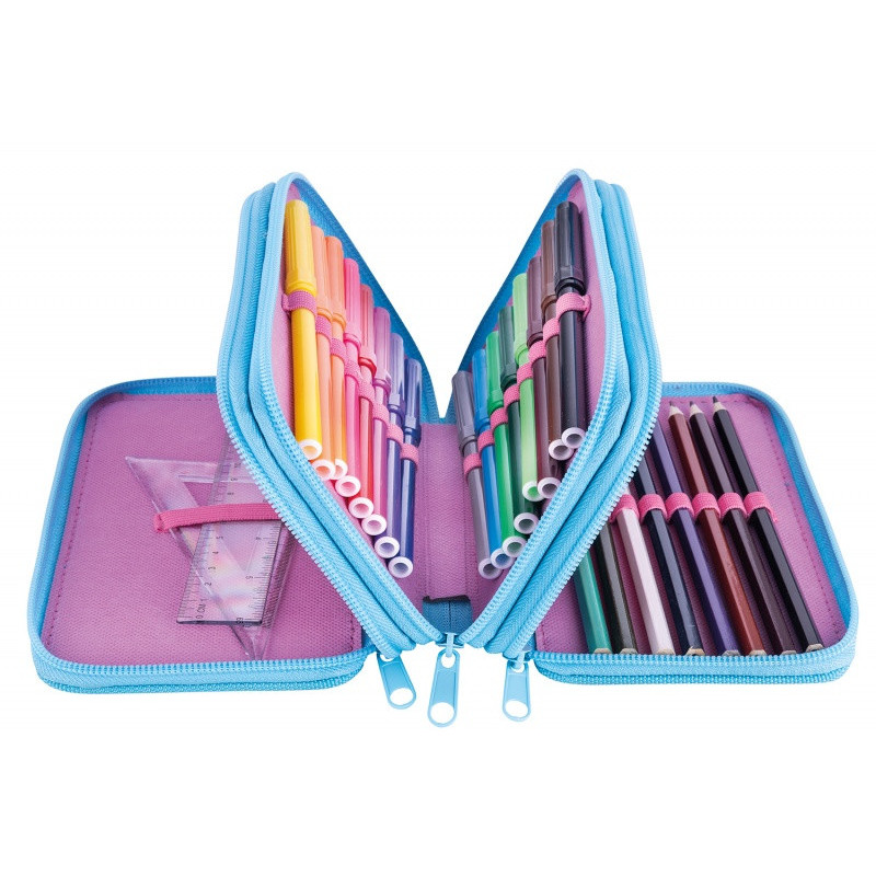 Piórnik szkolny GIMBOO, z wyposażeniem, 3 komory, sweet, różowy