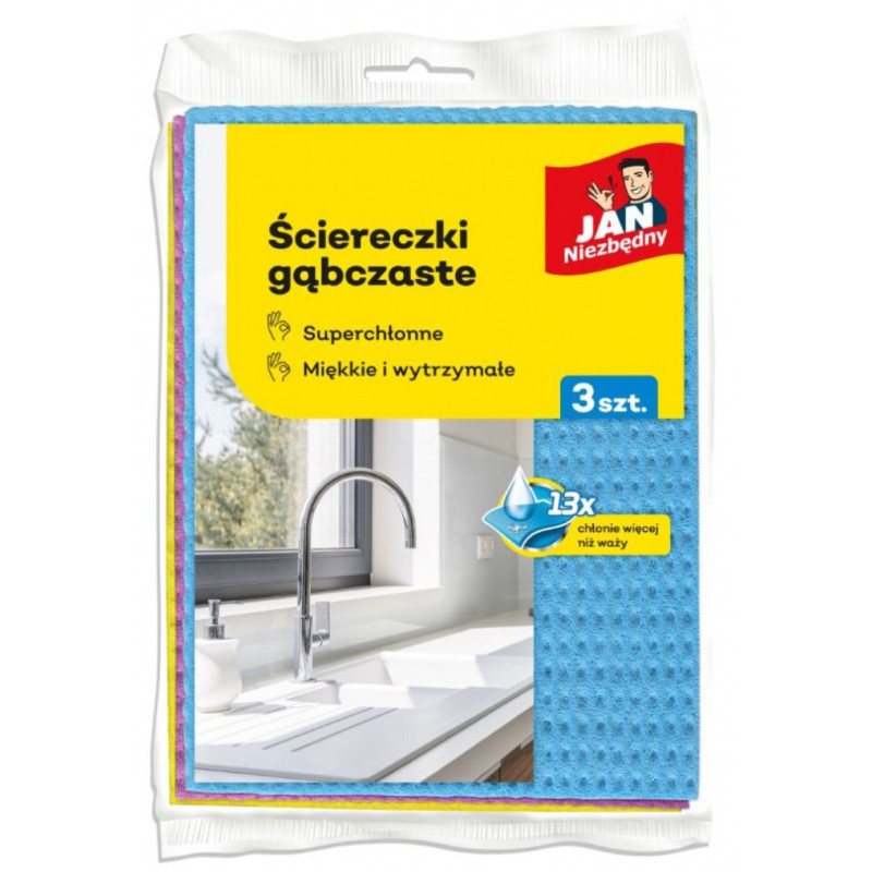 Ściereczki gąbczaste JAN NIEZBĘDNY, 3 szt., mix