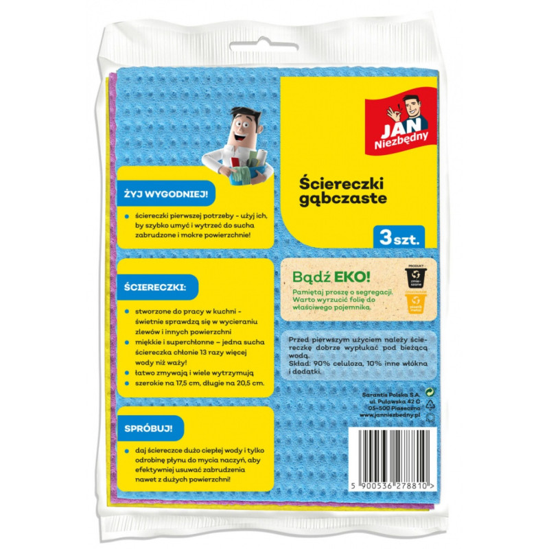 Ściereczki gąbczaste JAN NIEZBĘDNY, 3 szt., mix