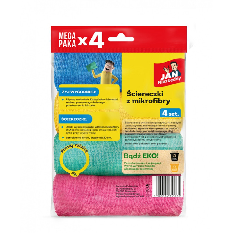 Ściereczki z mikrofibry JAN NIEZBĘDNY, 4 szt., mix