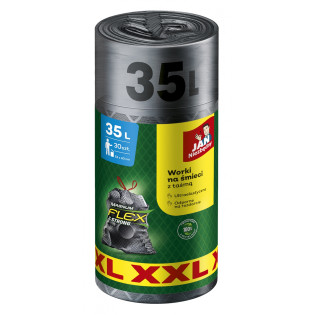 Worki na śmieci JAN NIEZBĘDNY, magnum flex, z taśmą, 35l, 30szt., szare