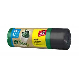 Worki na śmieci JAN NIEZBĘDNY, zielony dom, z taśmą, 35l, 15szt., czarno-zielone