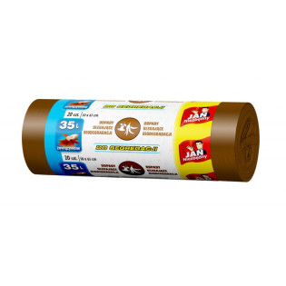 Worki na śmieci JAN NIEZBĘDNY, do segregacji, easy pack, 35l, 20szt., brązowe