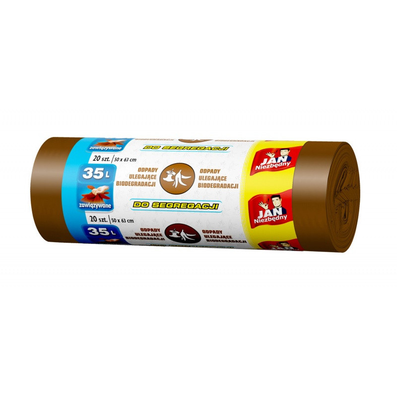 Worki na śmieci JAN NIEZBĘDNY, do segregacji, easy pack, 35l, 20szt., brązowe