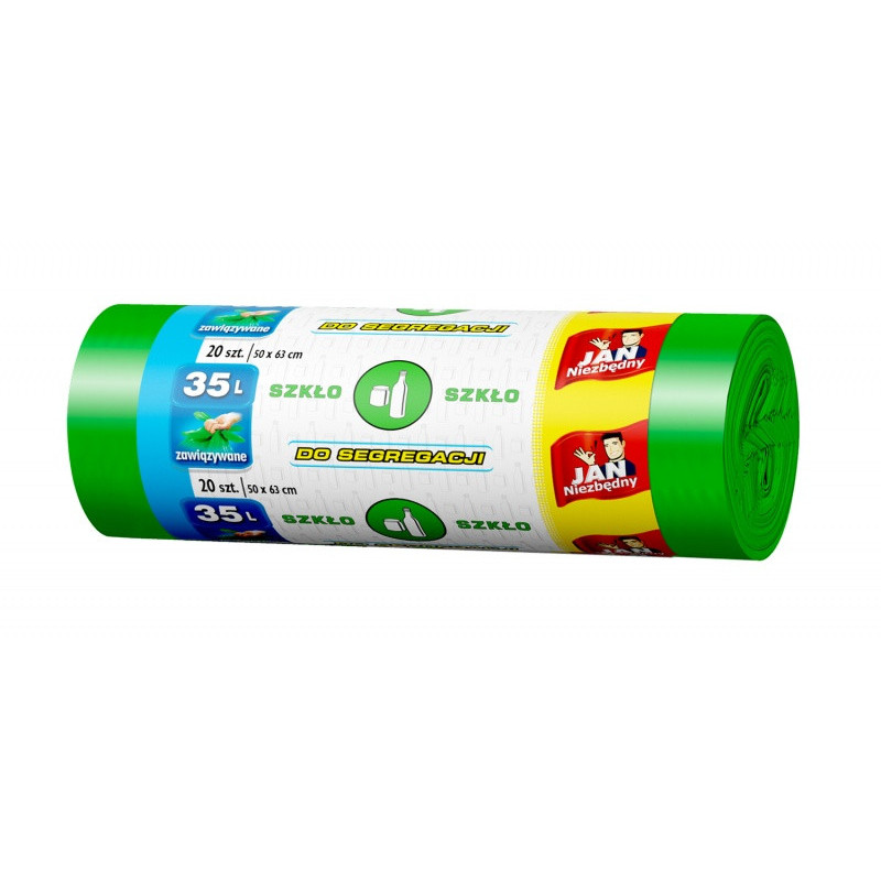 Worki na śmieci JAN NIEZBĘDNY, do segregacji, easy pack, 35l, 20szt., zielone