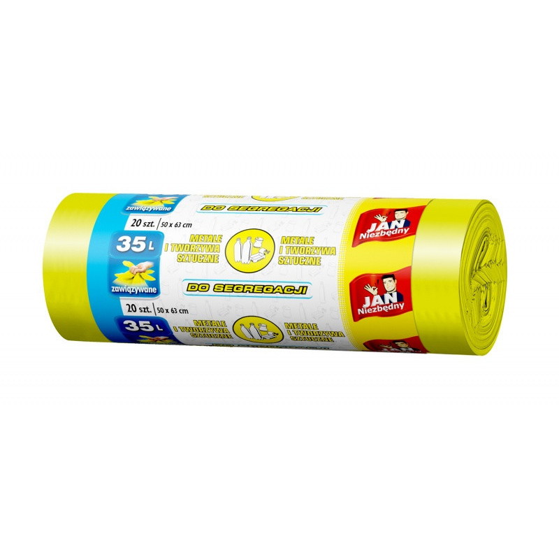 Worki na śmieci JAN NIEZBĘDNY, do segregacji, easy pack, 35l, 20szt., żółte