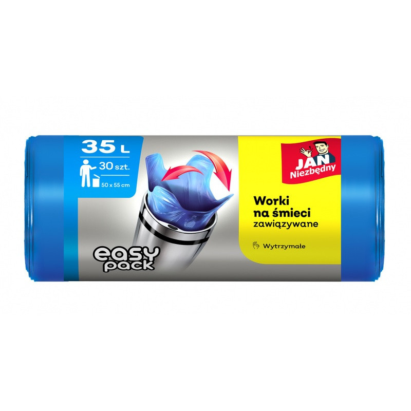 Worki na śmieci JAN NIEZBĘDNY, easy pack, 35l, 30szt., niebieskie