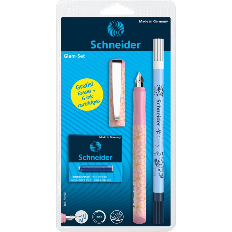 Pióro wieczne SCHNEIDER Glam, wymazywacz, naboje 6 szt., mix kolorów, blister
