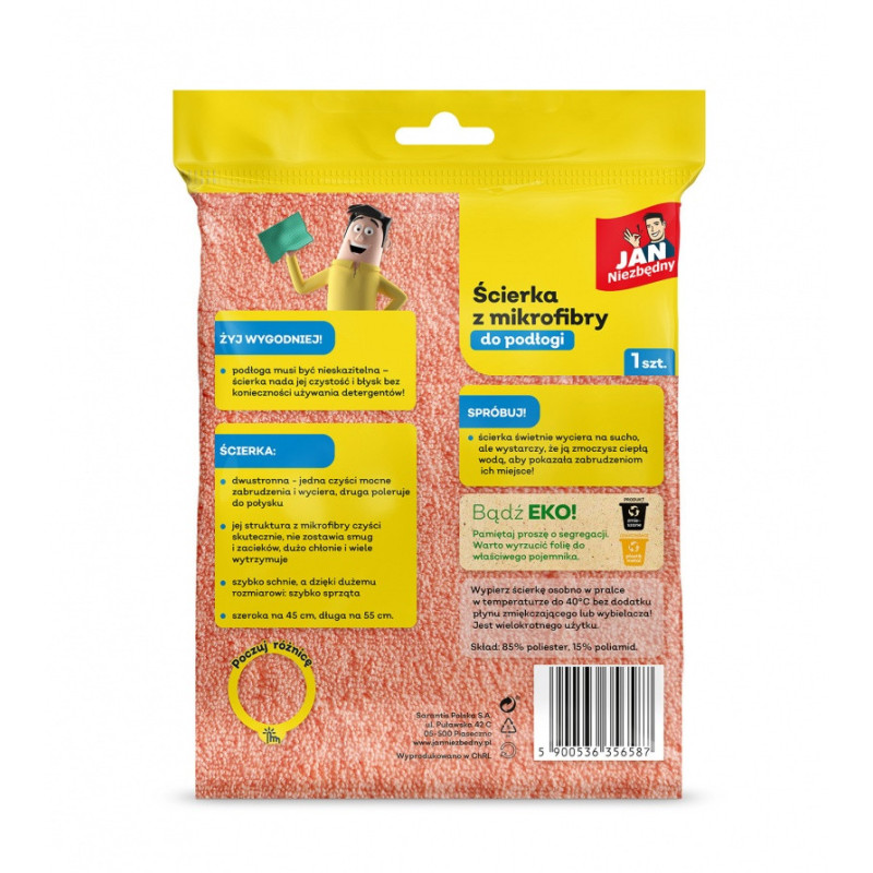 Ścierka z mikrofibry JAN NIEZBĘDNY, do podłogi, dwustronna, 1 szt., pomarańczowa