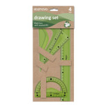 Zestaw geometryczny ECONOVO, z linijką 30cm, z recyklingu, 4 szt., zielony