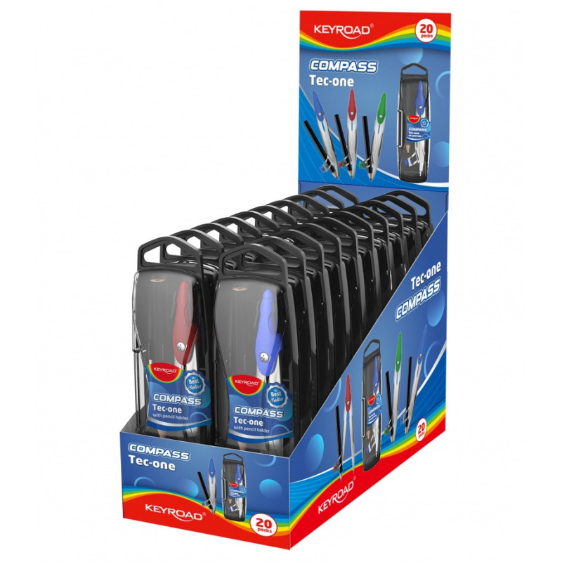 Cyrkiel metalowy KEYROAD, w etui, z ołówkiem, pakowany w display, mix kolorów