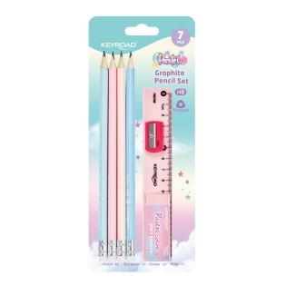 Zestaw szkolny KEYROAD, Pastel, 7 elementów, blister, mix kolorów